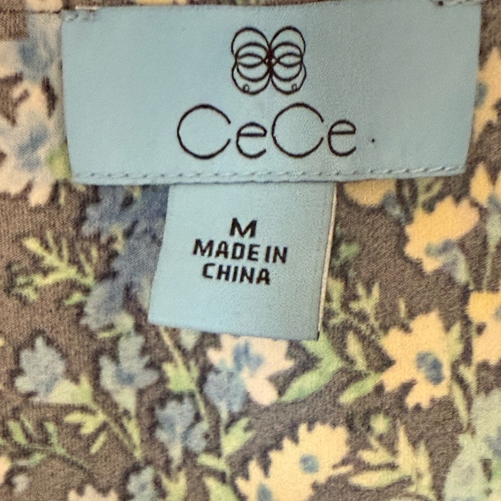 CeCe Women's Floral Top - Blue and Cream